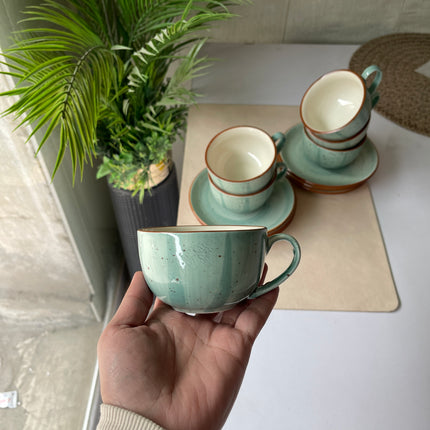 Leftover WM Cup Saucer Set ( Teal Colorline ) 6 cups 6 saucers ( 220ml )