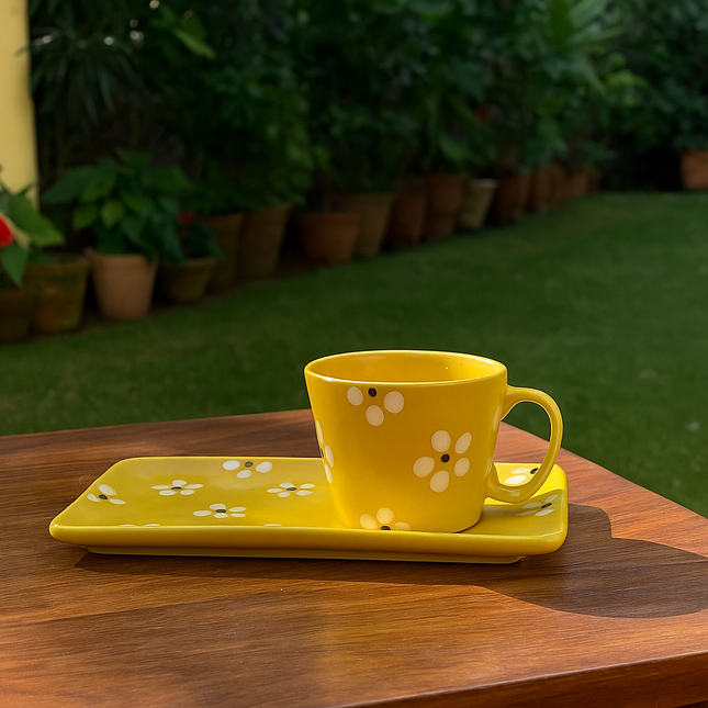 Vista Mug & Tray ( Yellow Matte Floral )