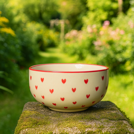 5 inch Single Serving Bowl ( Glossy Off-White with Red Hearts )