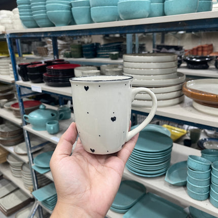 Leftover 005 Mug ( Glossy Off-White with Black Hearts ) ( 350 ml )