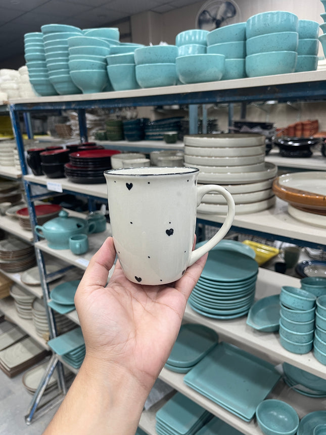 Leftover 005 Mug ( Glossy Off-White with Black Hearts ) ( 350 ml )