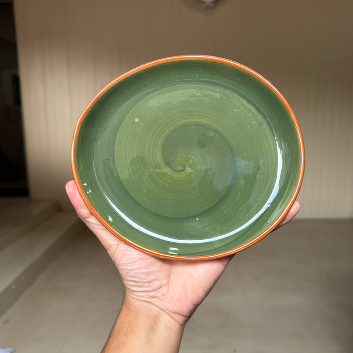 Leftover 7 inch Curved Oval Quarter Plate ( Dark Green Colorline )