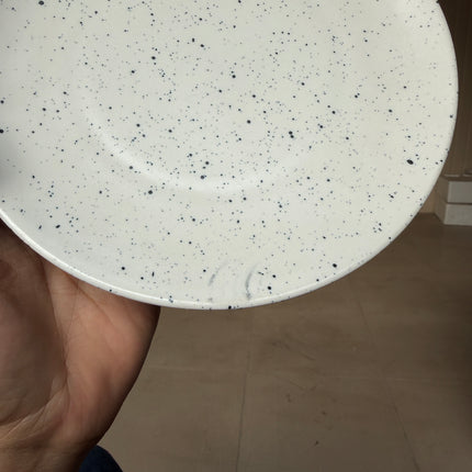 Leftover 8 inch Rimless Plate ( White Matte with Black Specks )