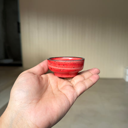 Leftover Round Sauce Ramekin Small ( Red Colorline with black rim and black specks )