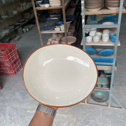 8.5"x7.5" Dessert Bowl ( Glossy Off-White with Brown Line )