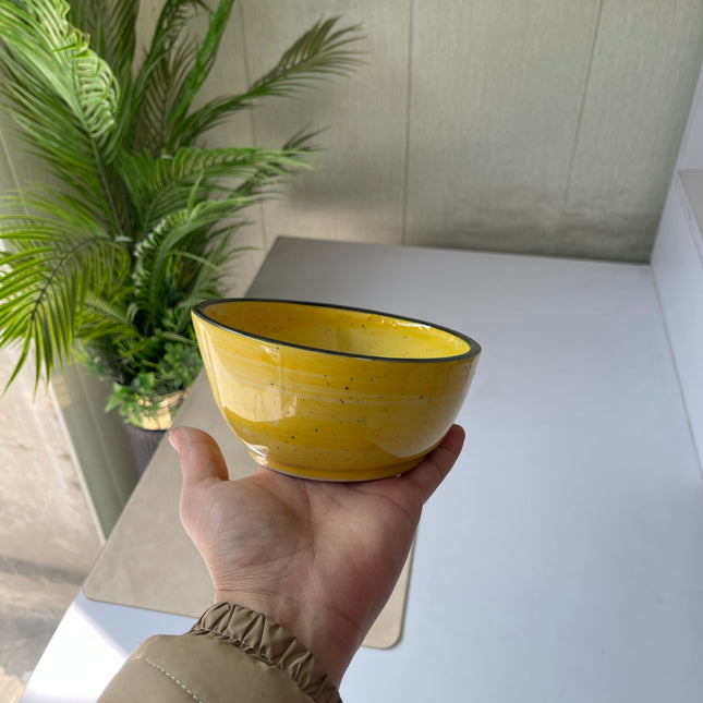 Leftover 5.5 inch Curved Cut Bowl ( Yellow Colorline with black line and black specks )