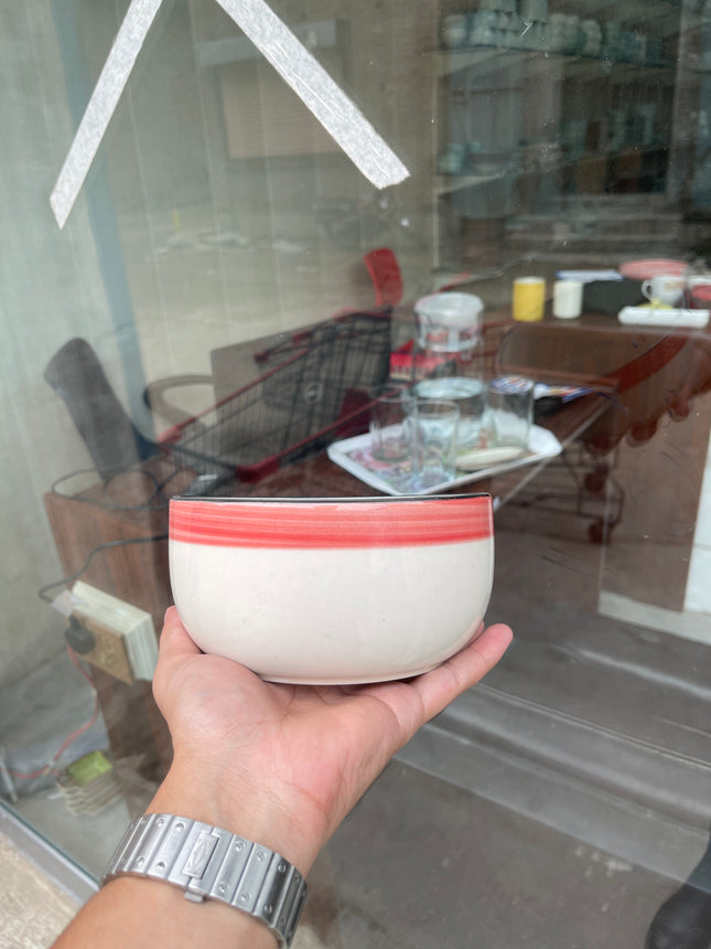 Leftover 6 inch Noodle Bowl ( Glossy Off-White with Red Stripe )