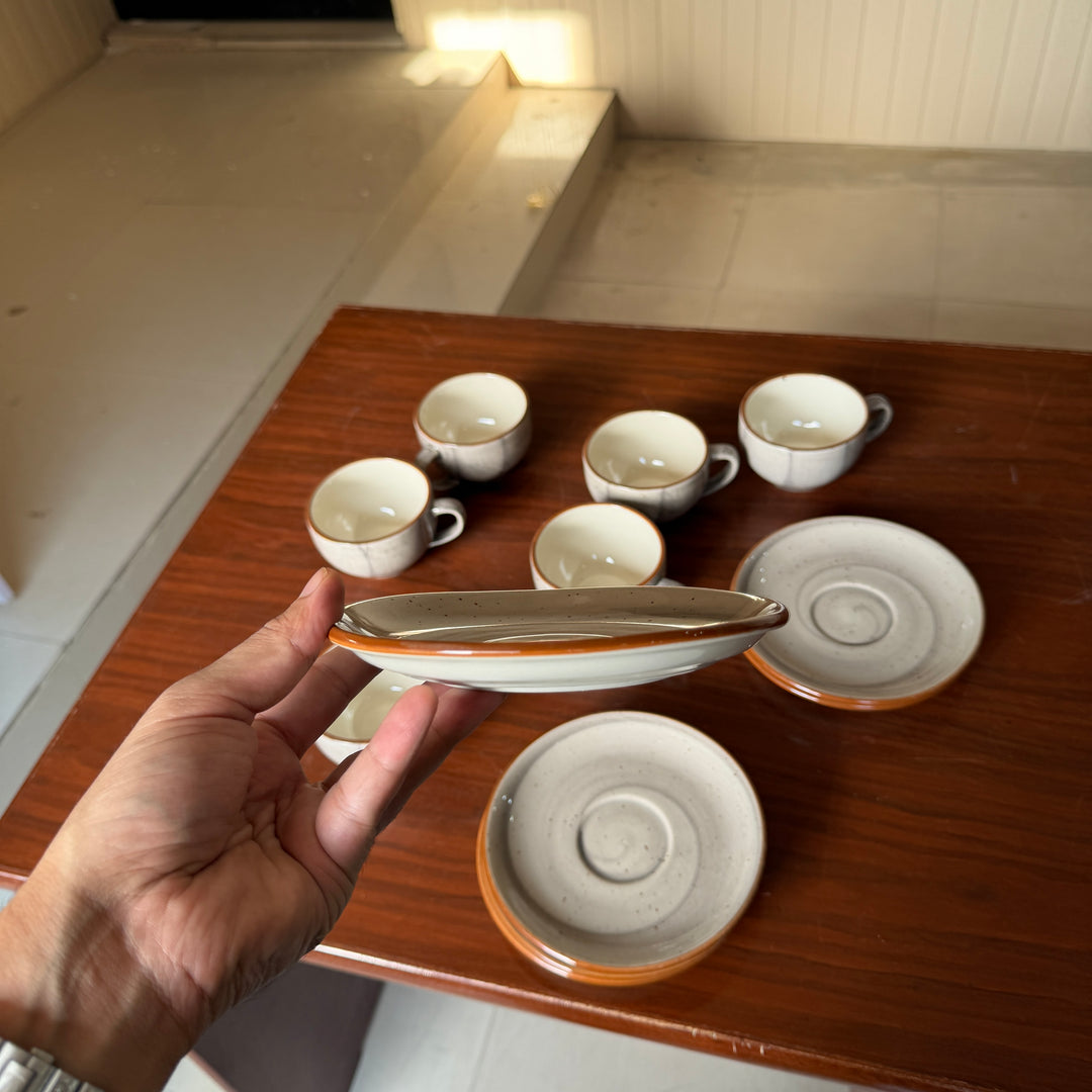 Leftover SS Cup Saucer Set ( Ash ) 6 cups 6 saucers ( 200 ml )