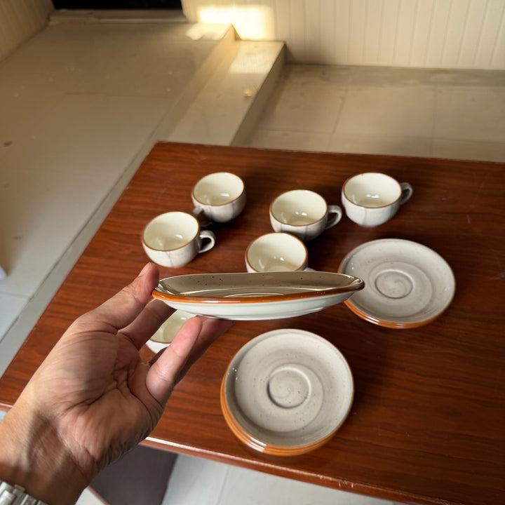 Leftover SS Cup Saucer Set ( Ash ) 6 cups 6 saucers ( 200 ml )