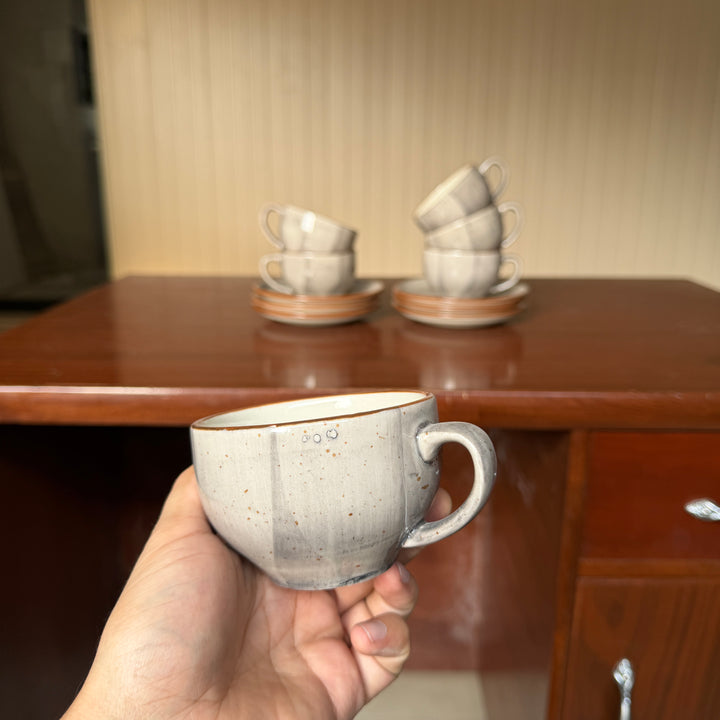 Leftover SS Cup Saucer Set ( Ash ) 6 cups 6 saucers ( 200 ml )