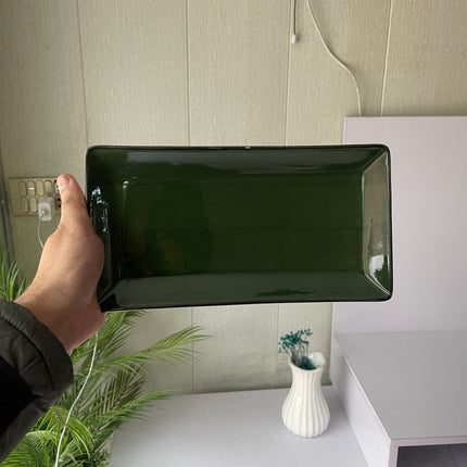 Leftover 11.5"x6" Rectangular Platter ( Dark Green Colorline with Black Rim )