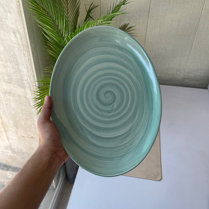 Leftover 13 inch Rimless Rice Dish ( Teal Colorline with Teal Rim and NO Specks )