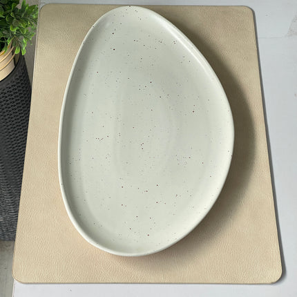 15"x 8.5" Leaf Platter ( White Matte with brown specks )