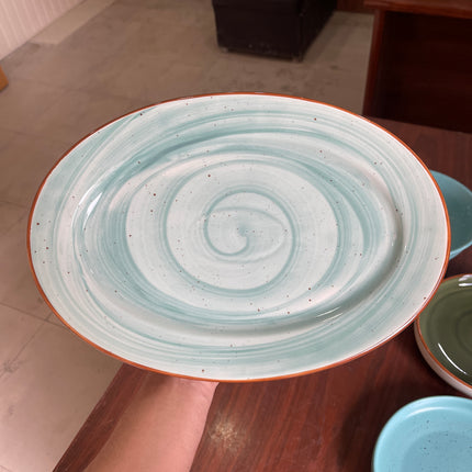 Leftover 13 inch Rice Dish with Rim ( Teal Colorline )