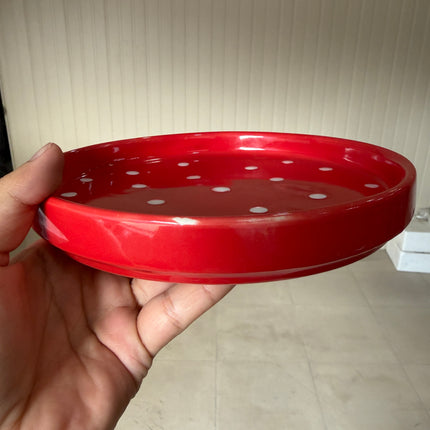 Leftover 8 inch Classic Plate ( Glossy red with white dots )
