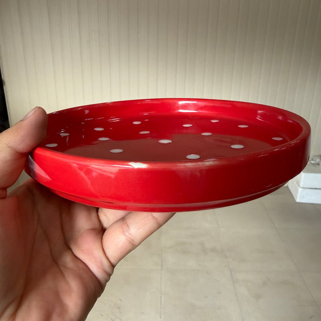 Leftover 8 inch Classic Plate ( Glossy red with white dots )