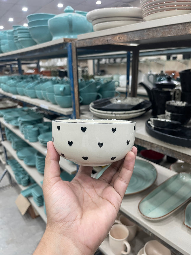 Leftover 5 inch Single Serving Bowl ( Glossy Off-White with Black Hearts )