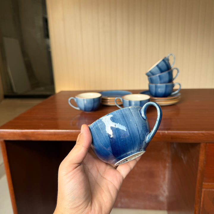 Leftover WM Cup Saucer Set ( Indigo ) 6 cups 6 saucers ( 220ml )