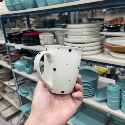 Leftover 005 Mug ( Glossy Off-White with Black Hearts ) ( 350 ml )