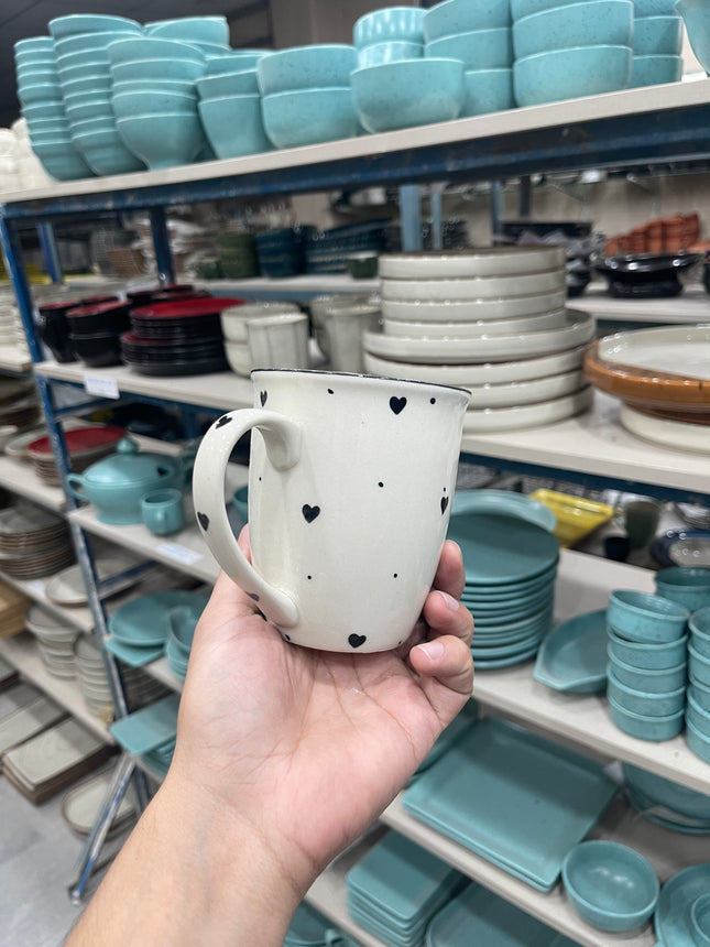Leftover 005 Mug ( Glossy Off-White with Black Hearts ) ( 350 ml )