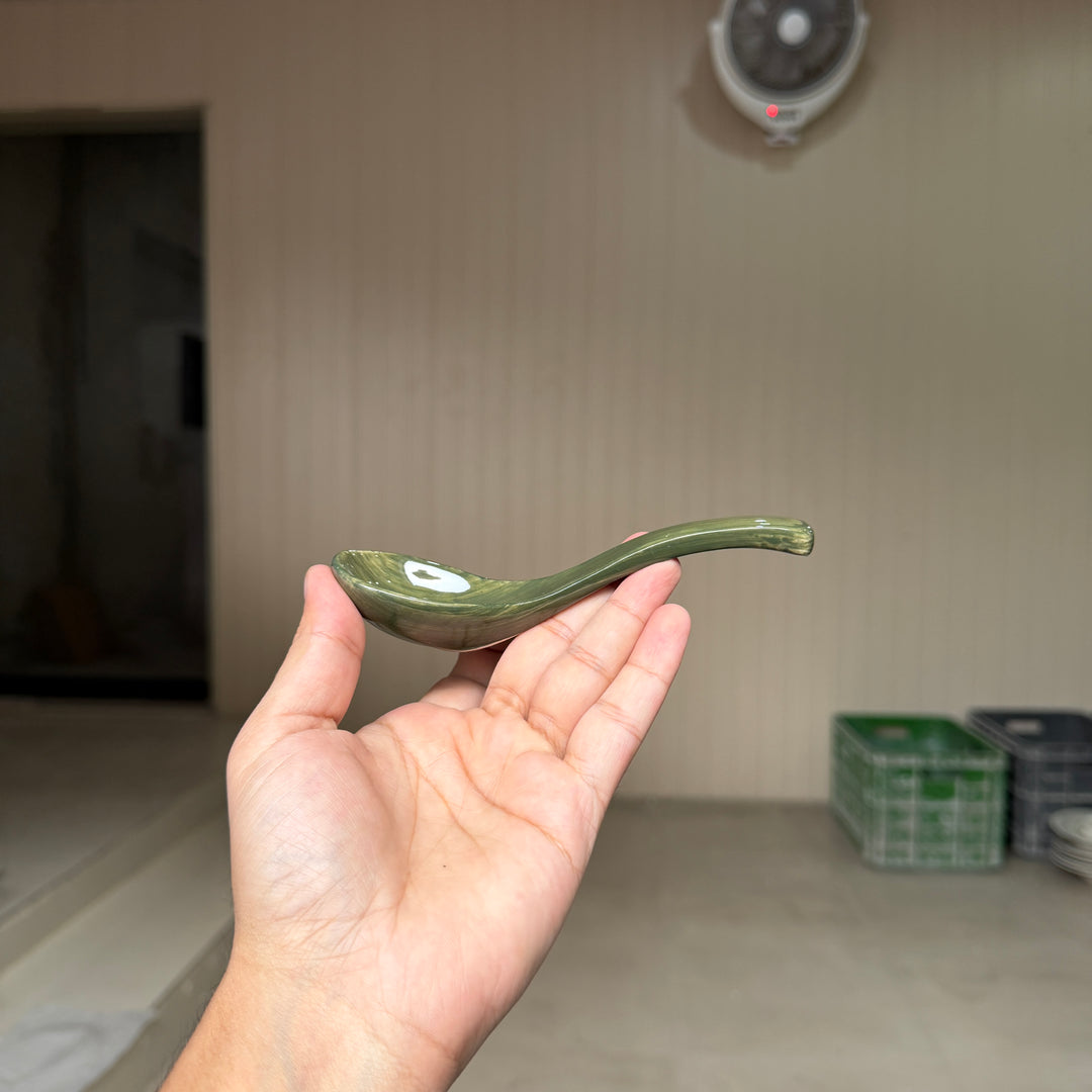 Leftover Ceramic Soup Spoon ( Dark Green Colorline ) ( Set of 6 )