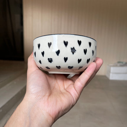 Leftover 4.5 inch Single Serving Bowl ( Glossy Off-White with Black Hearts )