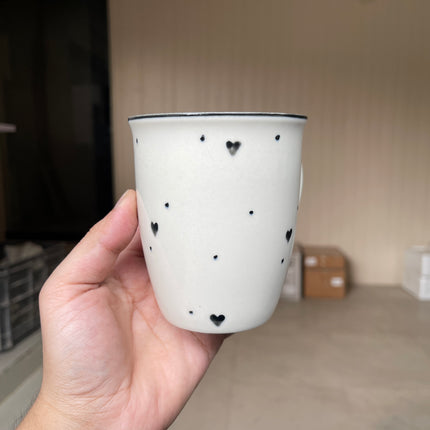 Leftover 005 Mug ( Glossy Off-White with Black Hearts ) ( 350 ml )