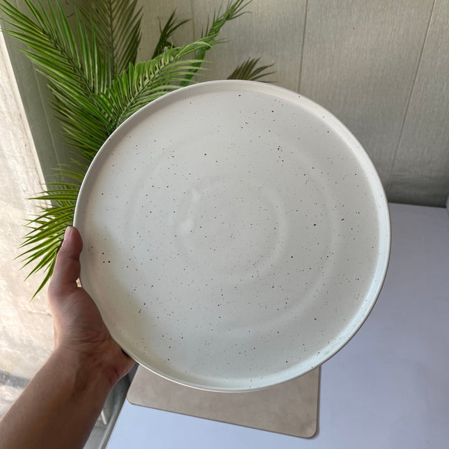 Leftover 12 inch Classic Plate ( White Matte with Brown Specks )