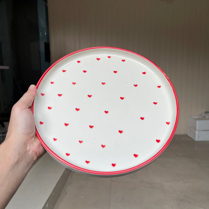 Leftover 10 inch Classic Plate ( Glossy Off-White with Red Hearts )