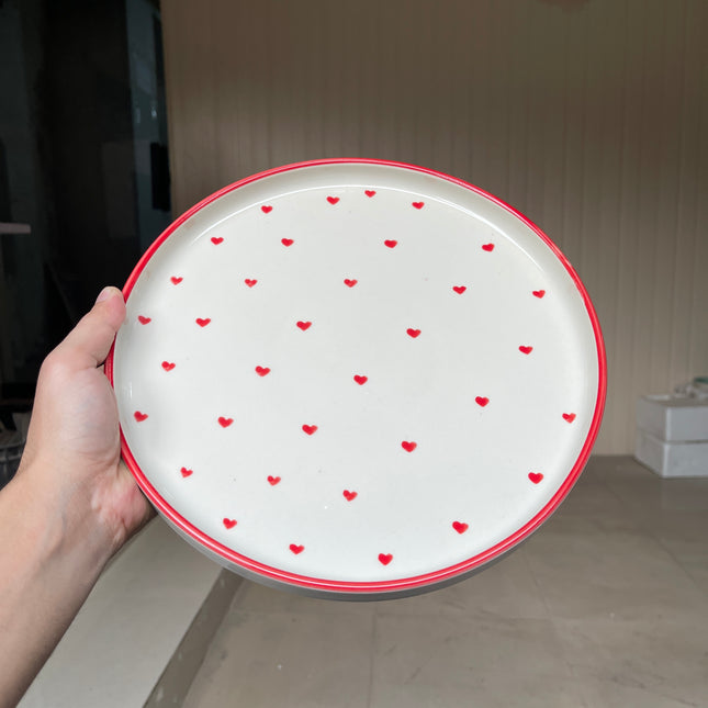 Leftover 10 inch Classic Plate ( Glossy Off-White with Red Hearts )