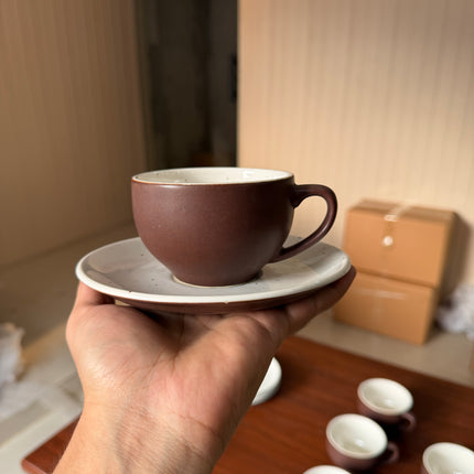 Leftover SS Cup Saucer Set ( Cocoa ) 6 cups 6 saucers ( 200ml )