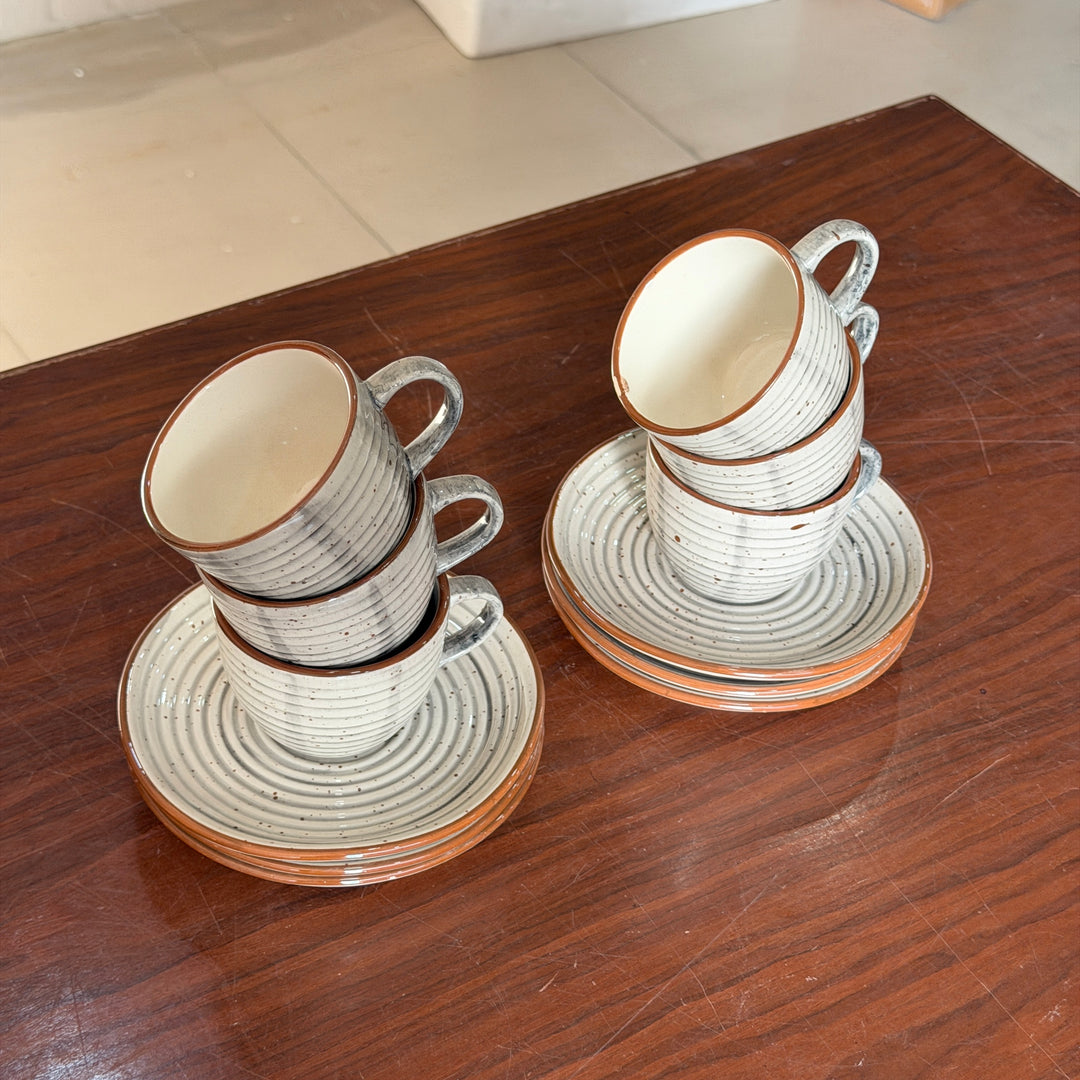 Leftover Ripple Cup Saucer Set ( Ash ) ( 180 ml ) 6 cups 6 Saucers