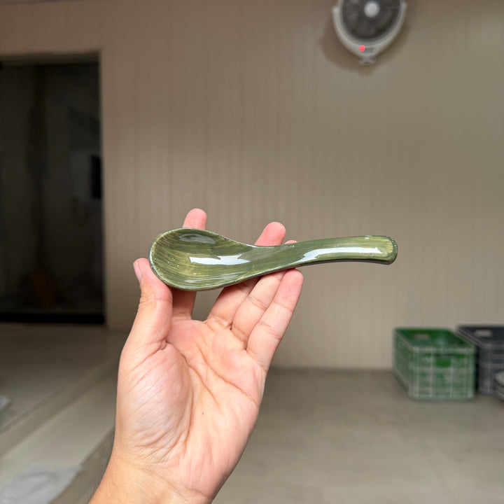 Leftover Ceramic Soup Spoon ( Dark Green Colorline ) ( Set of 6 )