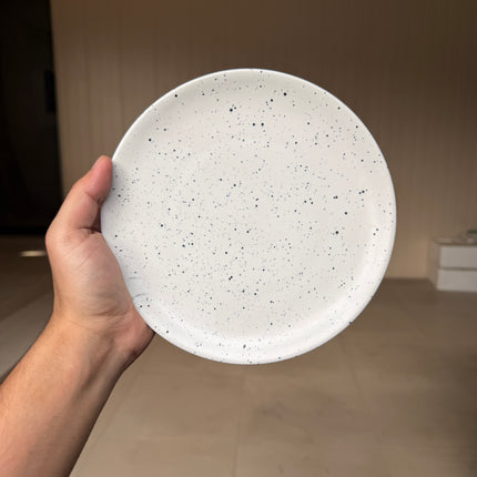 Leftover 8 inch Rimless Plate ( White Matte with Black Specks )