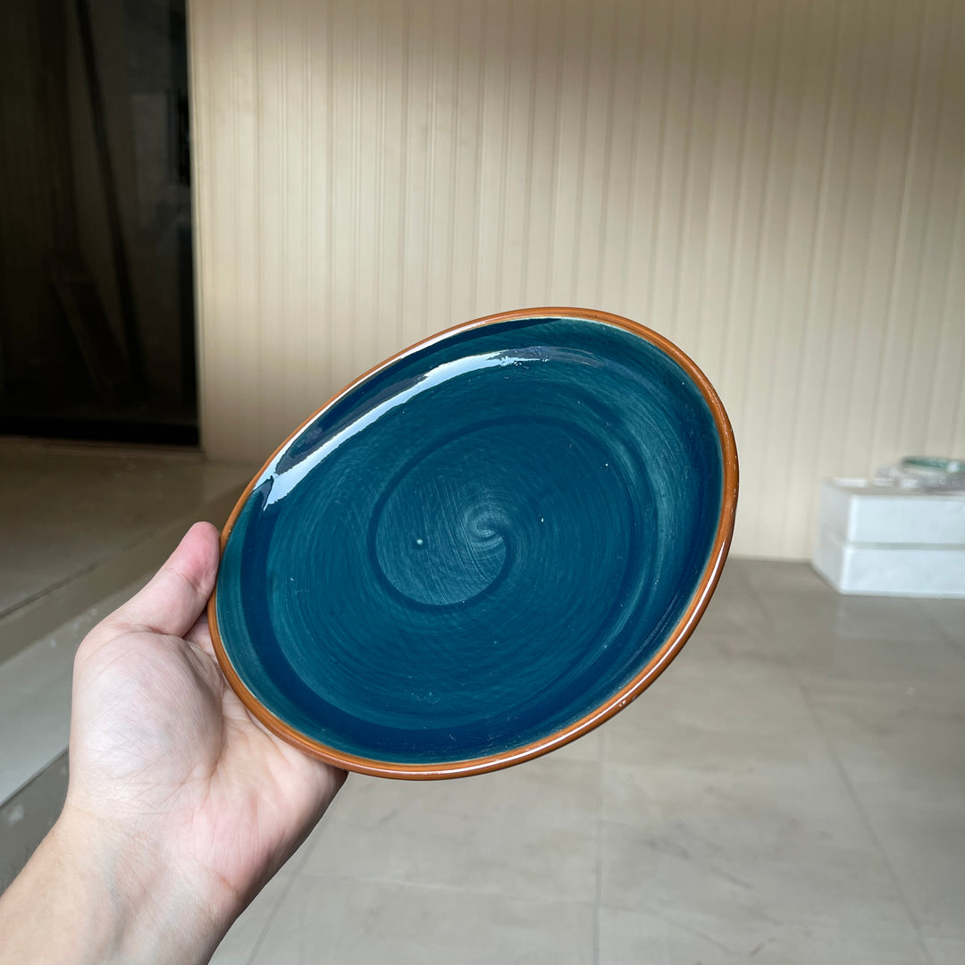 Leftover 7 inch Curved Oval Quarter Plate ( Peacock Green Colorline )
