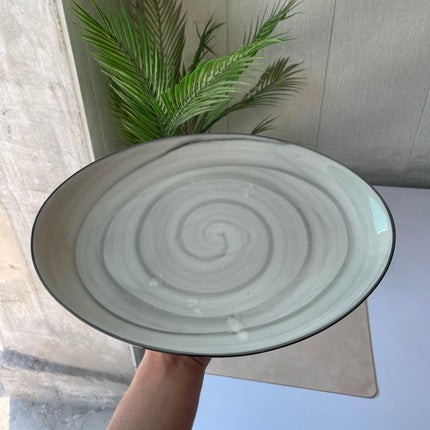 Leftover 13 inch Rimless Rice Dish ( Grey Colorline with Black line on rim )