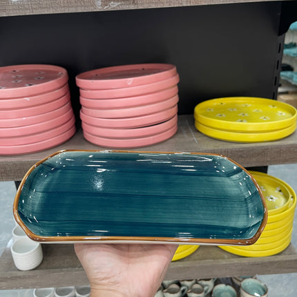 leftover 11.5"x6" YM Rectangular Platter ( Peacock Green Colorline )