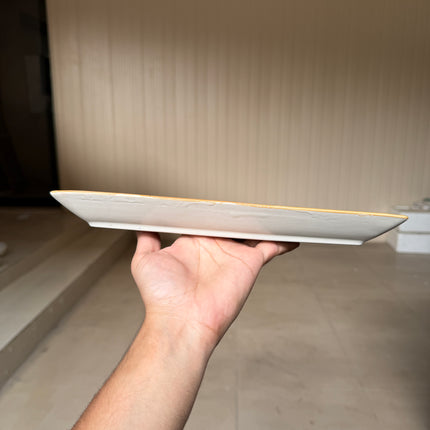 leftover 11.5"x6" Rectangular Platter ( Red Colorline with Light brown Rim )