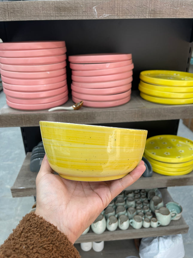 Leftover 6 inch Curved Cut Bowl ( Yellow colorline )
