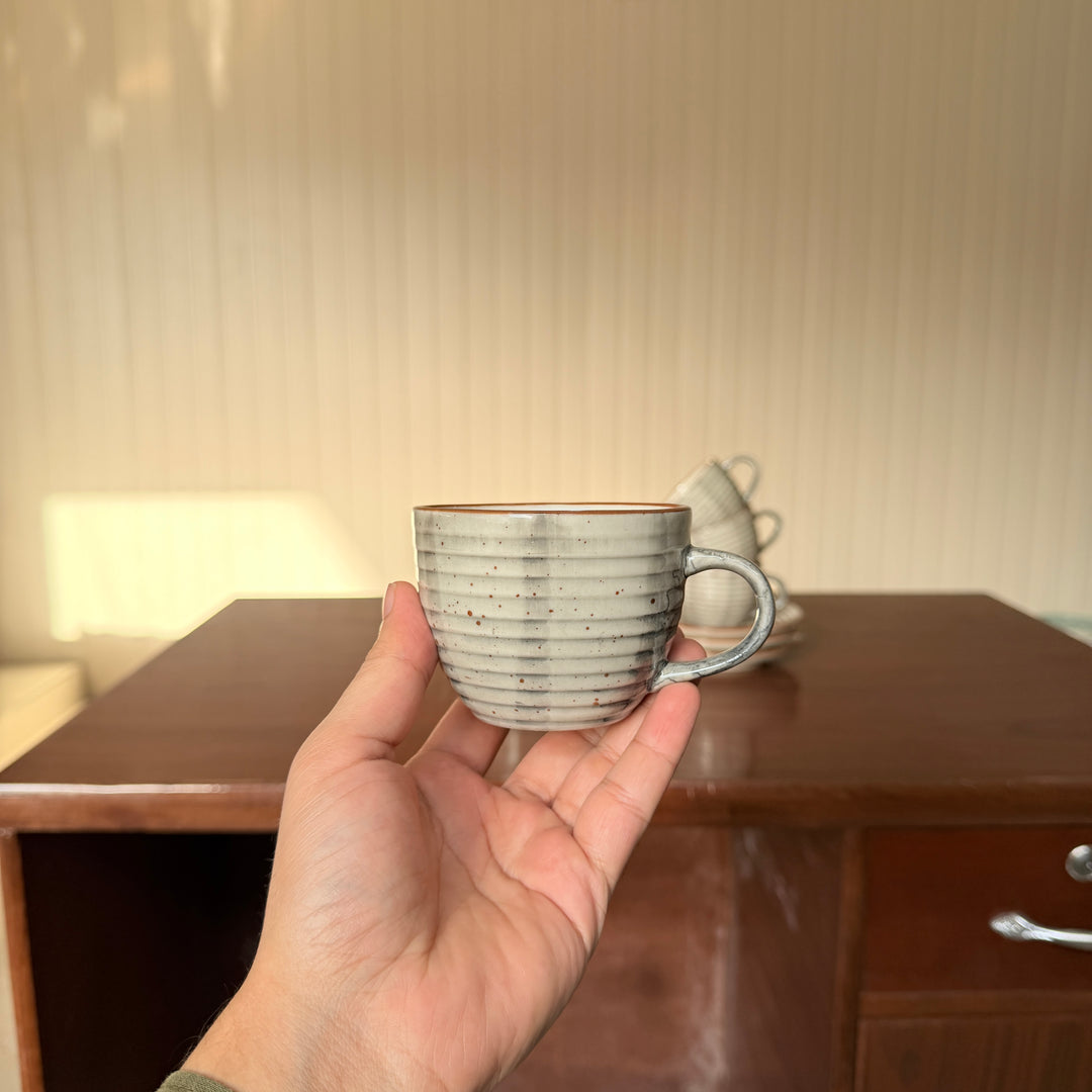 Leftover Ripple Cup Saucer Set ( Ash ) ( 180 ml ) 6 cups 6 Saucers