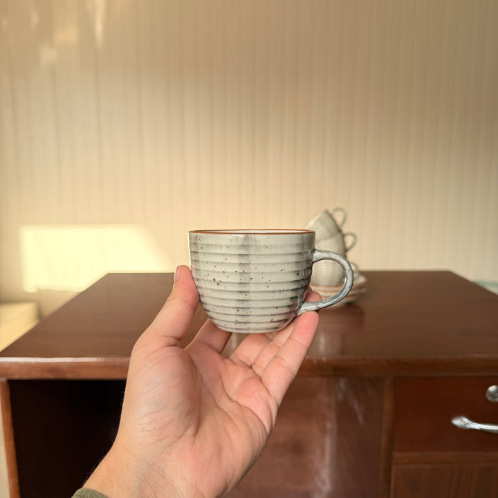 Leftover Ripple Cup Saucer Set ( Ash ) ( 180 ml ) 6 cups 6 Saucers