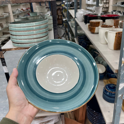 Leftover 9.5 inch Pasta Plate ( Peacock Green Brown line )
