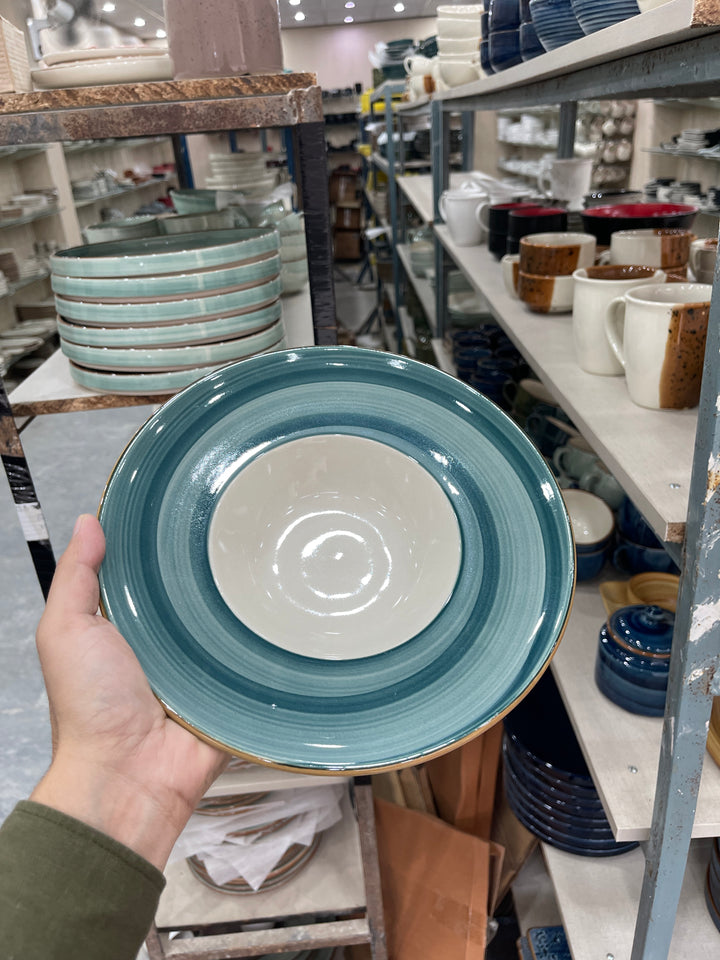 Leftover 9.5 inch Pasta Plate ( Peacock Green Brown line )