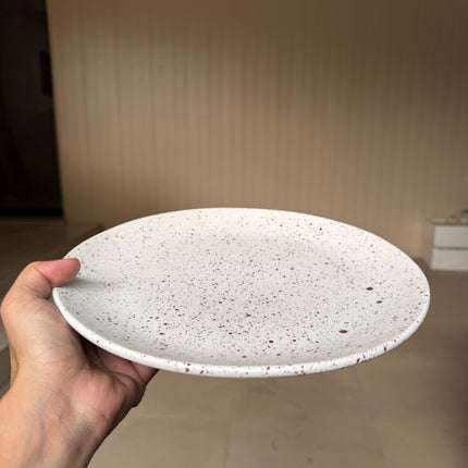 Leftover 11 inch Rimless Plate ( White Matte with Maroon Specks )