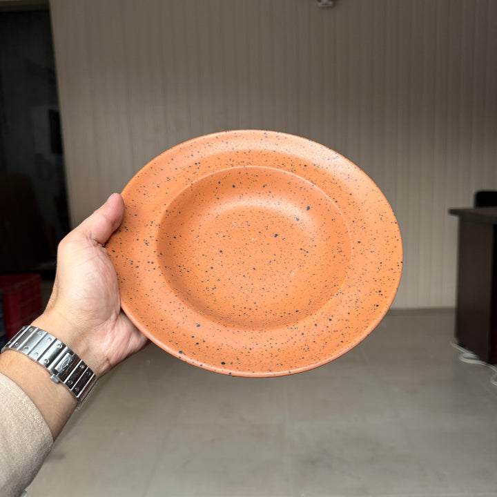 Leftover 9 inch Deep wide Plate ( Terracotta matte with black specks )