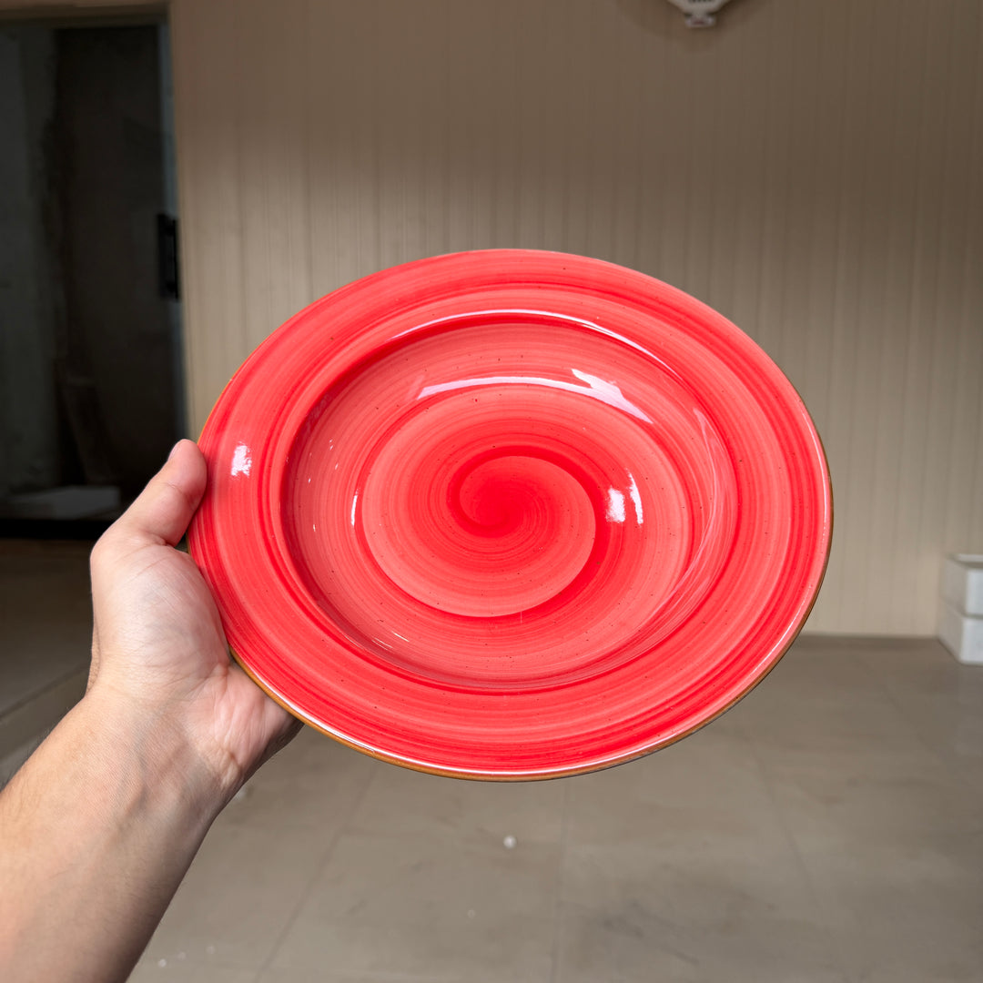 Leftover 10 inch Deep plate ( Red Colorline with brown rim and brown specks )