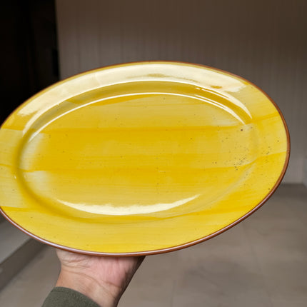 leftover 11 inch Rice Dish with Rim ( Yellow Colorline )