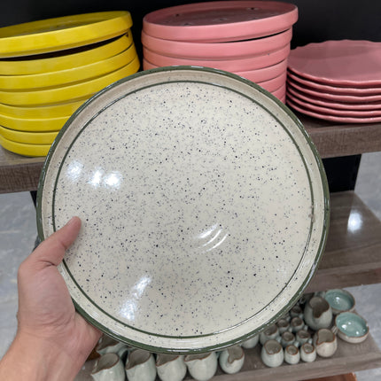 Leftover 10 inch Classic Plate ( Glossy Off-White with Dark Green Lines )