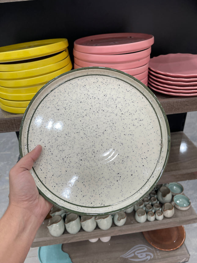 Leftover 10 inch Classic Plate ( Glossy Off-White with Dark Green Lines )