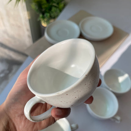 Leftover WM Cup Saucer Set ( White matte with brown specks ) 6 cups 6 saucers ( 220ml )